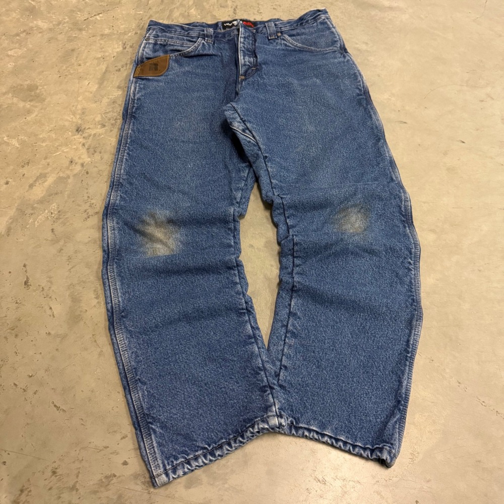 Wrangler Riggs Workwear Mens Jeans 34x32 Blue Relaxed Fit Denim 3W055TH
